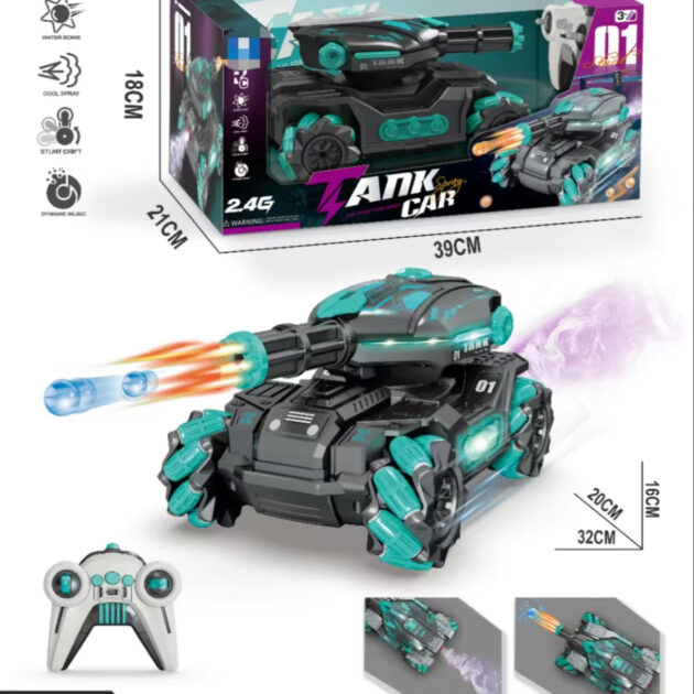 سيارة دبابة الألعاب برشاش ماء وقنابل مائية بعجلات حركات استعراضية وتحكم مزدوج