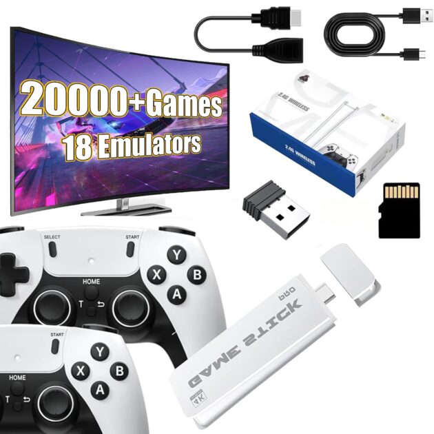 جهاز ألعاب M15 Game Stick Pro 4K بسعة 64GB مع يدَي تحكم لاسلكيتين 2.4G
