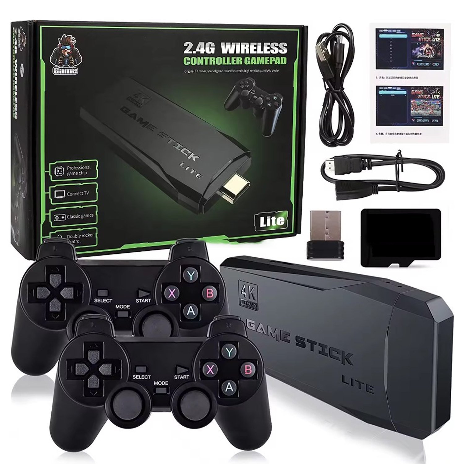 2.4g Wireless Controller 4K HD Game Stick Lite With Gamepad Built-in 20000+ Games